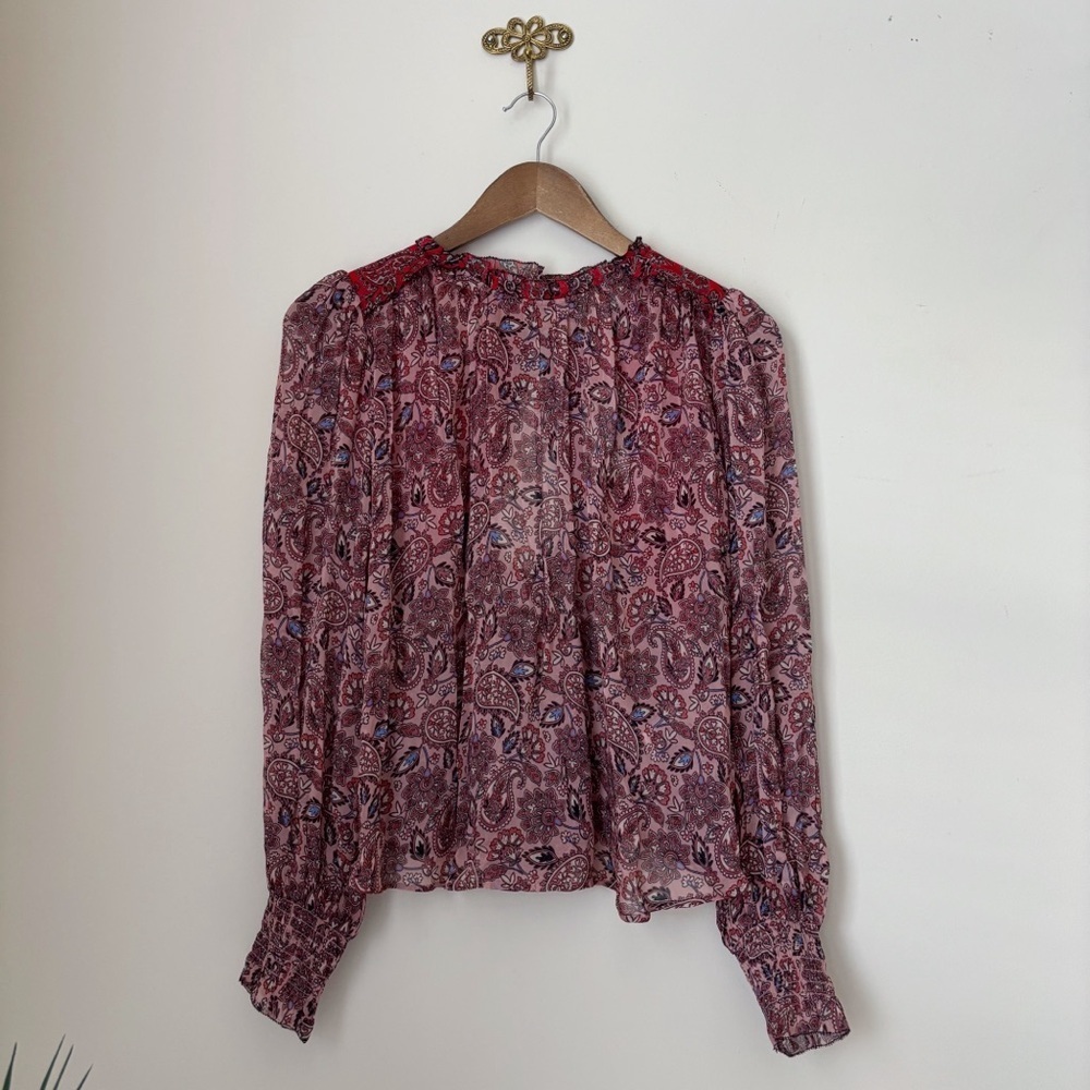 Boden Pink Paisley Open Back Ruffle Top Sz 8 NEW NWT